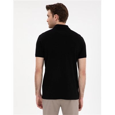 Siyah Slim Fit %100 Pamuk Polo Yaka Basic Tişört