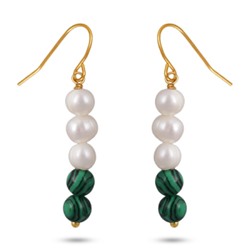 Серьги (малахит, перламутр белый; покрытие золото)