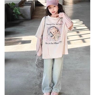 Футболка из двух частей осень 2025 в корейском стиле. Хлопок 100%