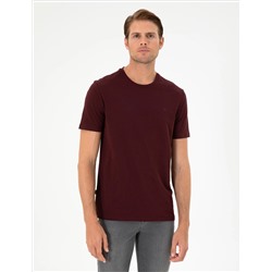 Bordo %100 Pamuk Slim Fit Bisiklet Yaka Basic Tişört