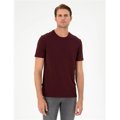 Bordo %100 Pamuk Slim Fit Bisiklet Yaka Basic Tişört