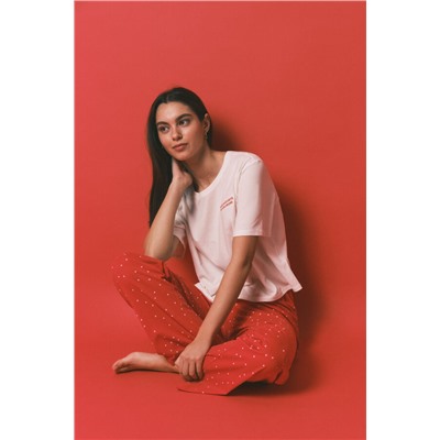 Pijama largo 100% algodón estampado blanco