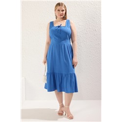 Trendyol Curve Mavi Kare Yaka A-Line Dokuma Elbise TBBSS24AH00075