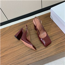 Слингбэки с квадратным носом на широком устойчивом каблуке (натуральная кожа)