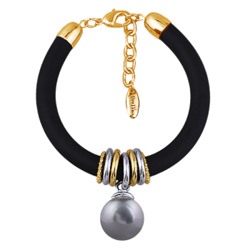 Браслет Гевея (Майорка 16мм серо-голубая, каучук черный; покрытие золото) 19-22см, Есть комплект