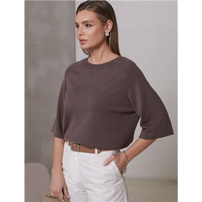 Свободный джемпер с рукавом 3/4 тонкой вязки из вискозы