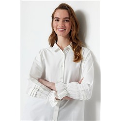 TRENDYOL MODEST Ekru Brodeli Dokuma Pamuklu Gömlek TCTSS23TG00033