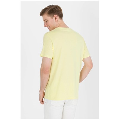 Erkek Açık Sarı Basic Bisiklet Yaka Tişört