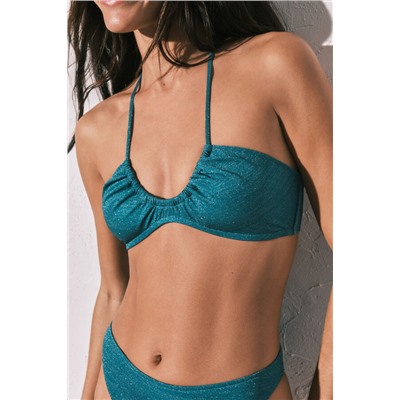 Top bikini fruncido azul brillo