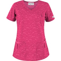 UA Forever Hearts Fuchsia Print Scrub Top