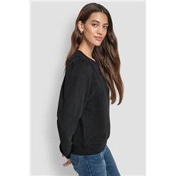 LACE DETAIL PUFF SLEEVE SWEATSHIRT