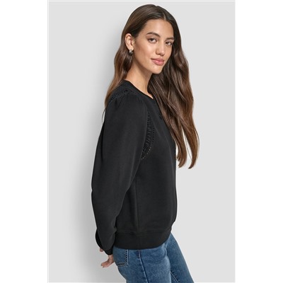 LACE DETAIL PUFF SLEEVE SWEATSHIRT