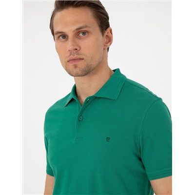 Yeşil Slim Fit %100 Pamuk Polo Yaka Basic Tişört