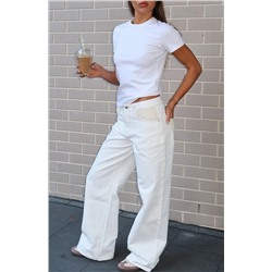 Amira Mid Rise Wide Leg Jeans White/Cream