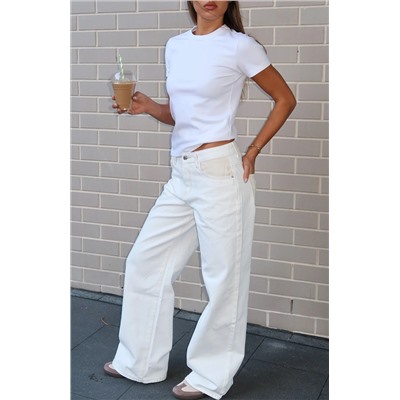 Amira Mid Rise Wide Leg Jeans White/Cream