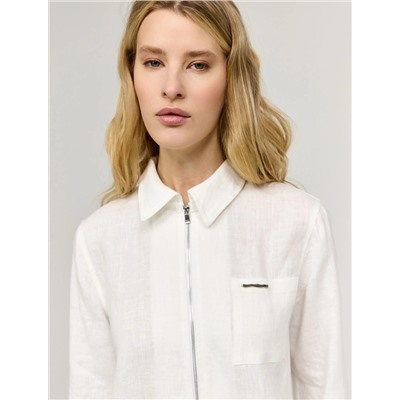 Белая рубашка изо льна на молнии