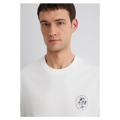 Mavi Baskılı Ekru Tişört Loose Fit / Bol Rahat Kesim 0612516-70057