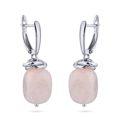 Серьги Терра (розовый кварц 17мм, покрытие родий), Есть комплект