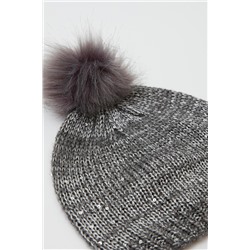 Gorro con borla y cuello Gris oscuro