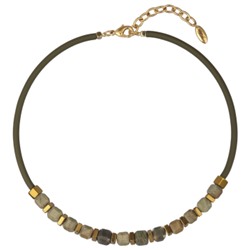 Колье Терра (яшма, каучук оливковый; покрытие золото) 40-45см, Есть комплект