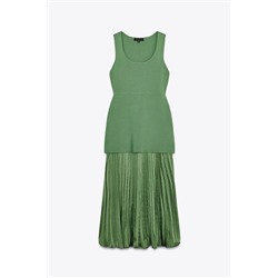 PLEATED KNIT COMBINATION DRESS