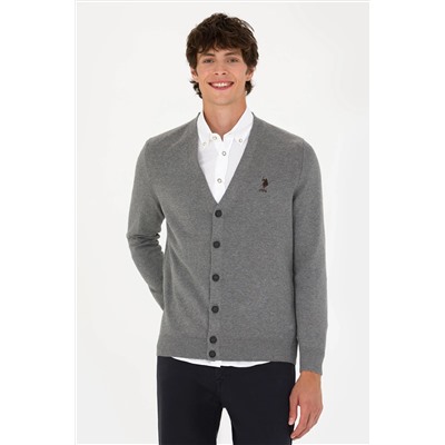 Erkek Gri Melanj Basic Triko Hırka