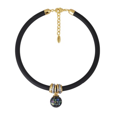 Колье Гевея (гелиотис 16мм, каучук черный; покрытие золото) 40-45см, Есть комплект