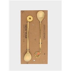 Ложка десертная, 15 см, 2 шт, сталь, золотистая, Венок, New year