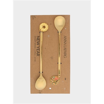 Ложка десертная, 15 см, 2 шт, сталь, золотистая, Венок, New year