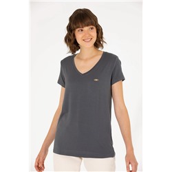Kadın Antrasit V - Yaka Basic Tişört