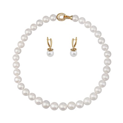 Комплект Эдисон (жемчуг белый 11-13мм; покрытие золото) 45см