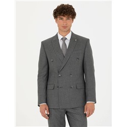 Kruvaze Çizgili Füme Ekstra Slim Fit Takım Elbise