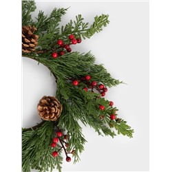 Венок декоративный, 15/38 см, пластик/пенопласт, Шишки и красные ягоды, Interior natural