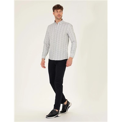Siyah Slim Fit Keten Karışımlı Kanvas Pantolon