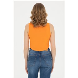 Kadın Turuncu Bisiklet Yaka Crop Basic Tişört
