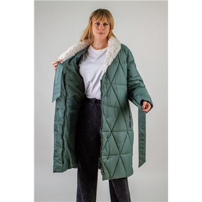 Стеганое пальто с меховой отделкой арт. 2818