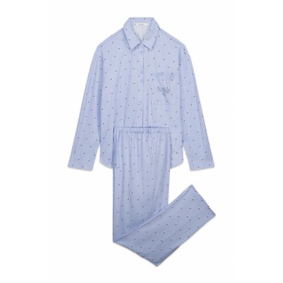 Pijama camisero largo azul estampado puntos