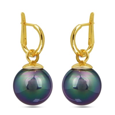 Серьги (Майорка 14мм темно-серый хамелеон; покрытие золото), Есть комплект