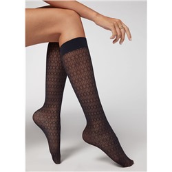 Kniestrümpfe mit modischem Muster + Kniestrümpfe 20 Denier mit Komfortbündchen (ассорти)