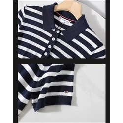 Лёгкий женский пуловер с короткими рукавами из смесового тенселя и шёлка ТОММИ ХИЛФИГЕ*Р