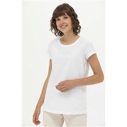 Kadın Beyaz Bisiklet Yaka Basic Tişört