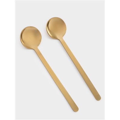 Вазочка для джема, 20x10 см, 2 шт, с ложками, на подставке, стекло/дерево/нержавеющая сталь, золотистая, Sonnet