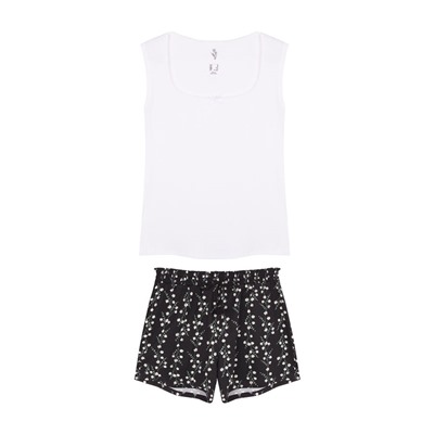 Pijama corto algodón canalé print flores