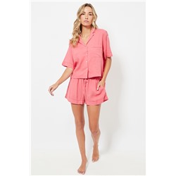Short de pijama de lino cintura alta - Rosa