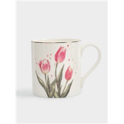 Кружка, 380 мл, фарфор F, белая, с золотистым кантом, Тюльпаны, Giardino