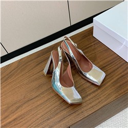 Слингбэки с квадратным носом на широком устойчивом каблуке (натуральная кожа)