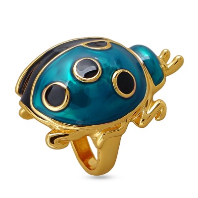 Кольцо Божья коровка (эмаль изумрудная, черная; покрытие золото), Есть комплект