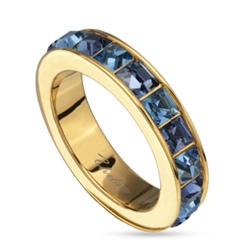 Кольцо Квадро (кристаллы SW джинс, аквамарин; покрытие золото), Есть комплект