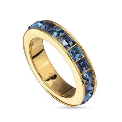 Кольцо Квадро (кристаллы SW джинс, аквамарин; покрытие золото), Есть комплект