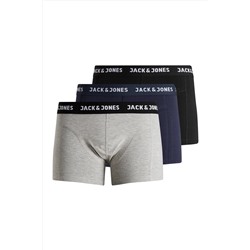 Jack & Jones Erkek 3'lü Düz Renk Boxer Paketi